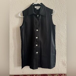Black Sleeveless Button-Up Shirt